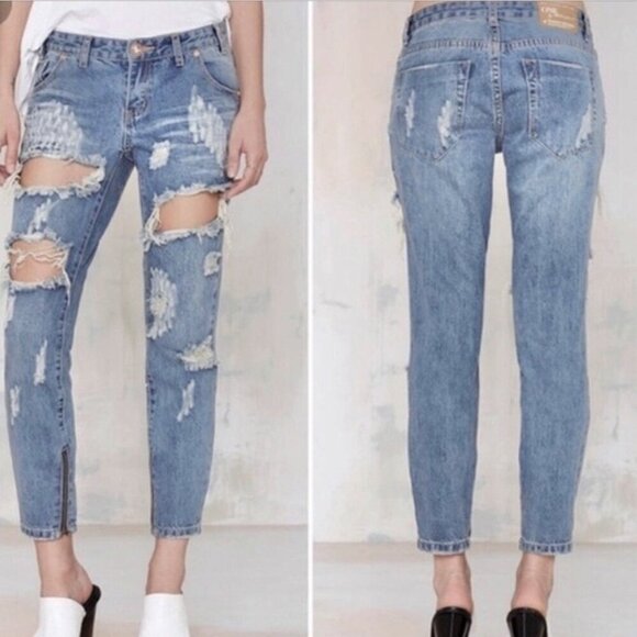 One Teaspoon 25 (3) Trashed Free Birds Women’s Jeans Low Waist Rigid Skinny Leg - Picture 12 of 12